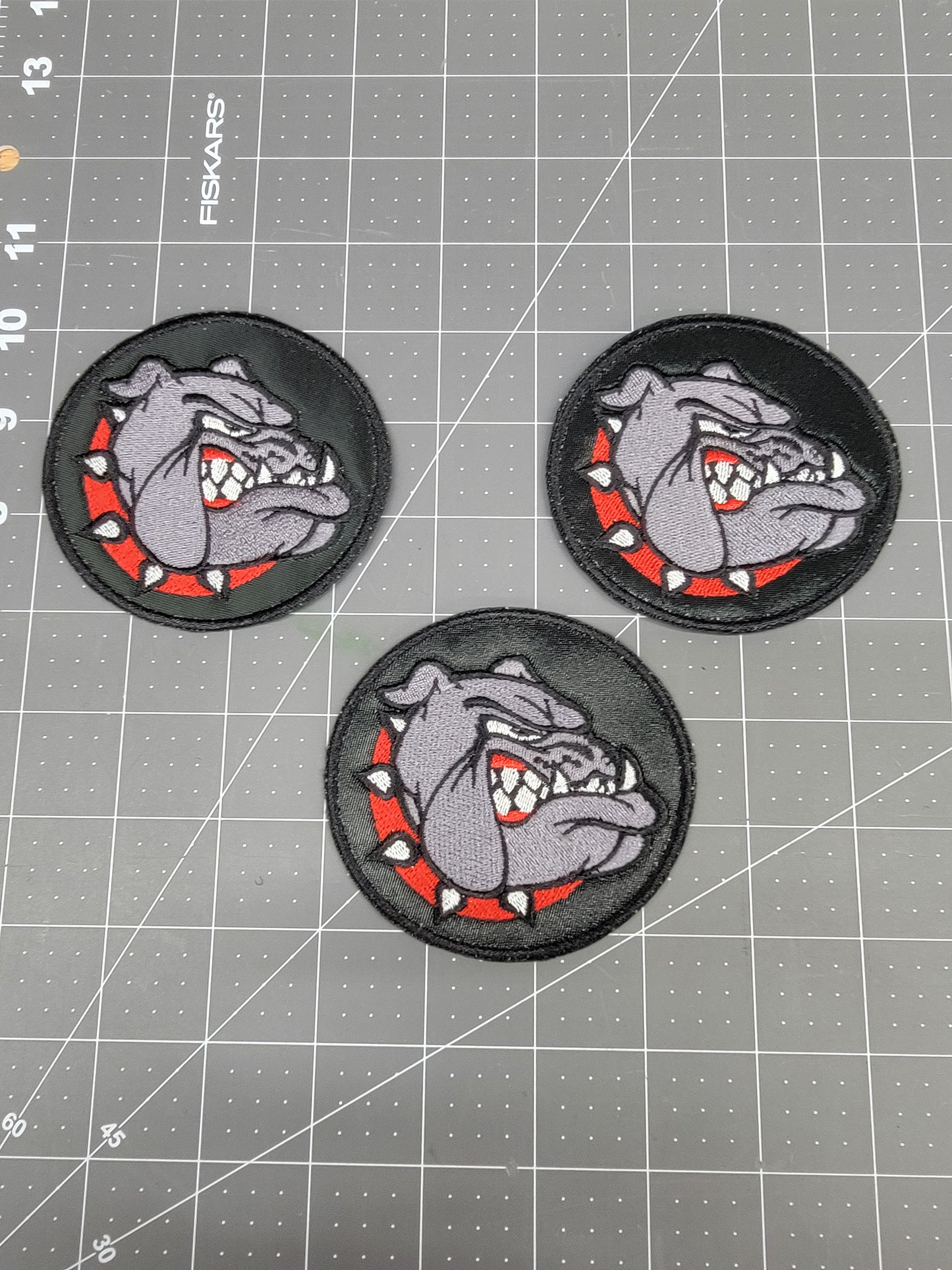 Round Bulldog Patch | 3" Embroidered on Black Twill