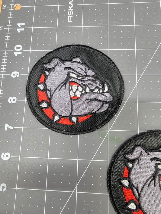 Round Bulldog Patch | 3" Embroidered on Black Twill
