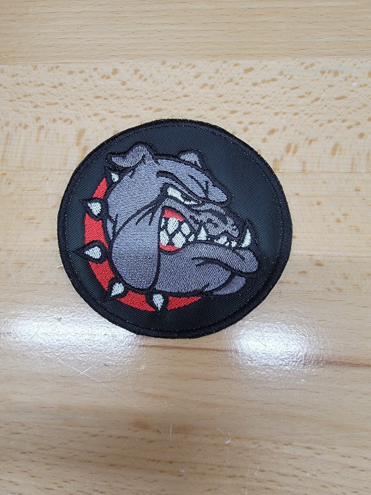Round Bulldog Patch | 3" Embroidered on Black Twill